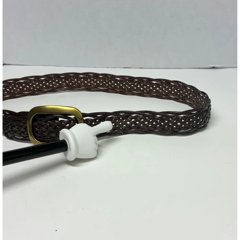 New York & Co. Braided Belt Womens M/L Brown Bonded Leather Woven Gold Buckle